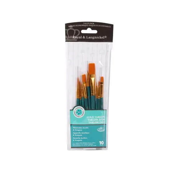 10-Piece Gold-Tipped Taklon Brush Set With Compact Short Handles 1