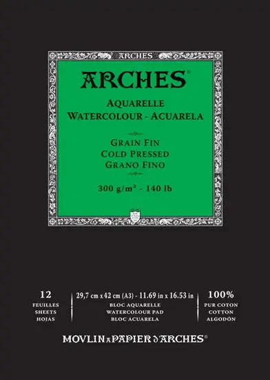 100% Cotton Watercolor Pad – 140 Lb Cold-Pressed, 12×16 Inch, 12 Sheets 1