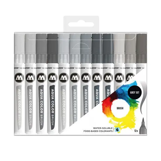 12-Pack Aqua-Tint Brush Markers In Grey Tone 1