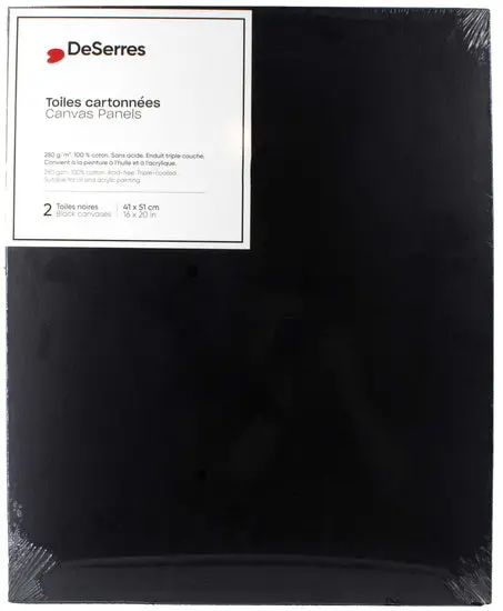 16×20 Inch Black Canvas Boards – Pack Of Two Stretched Artist Panels 1