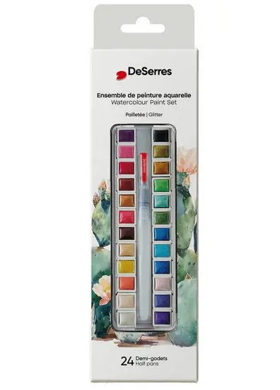 24-Color Glitter Watercolor Set – Half-Pan Palette 1