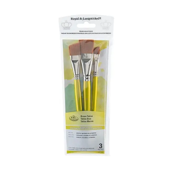 3-Piece Brown Taklon Brush Set: Wash & Angular Styles 1