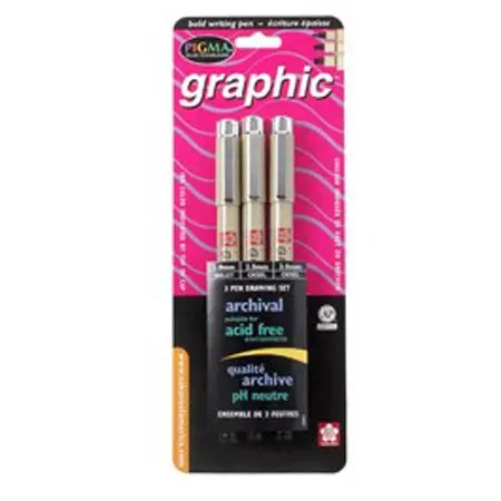3-Piece Pigma Graphic Marker Set – Black Ink, Archival-Quality Fine Tip 1