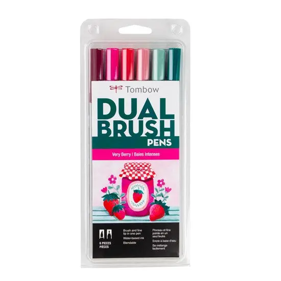 6-Pack Dual-Brush Pens – Very Berry Color Set 1
