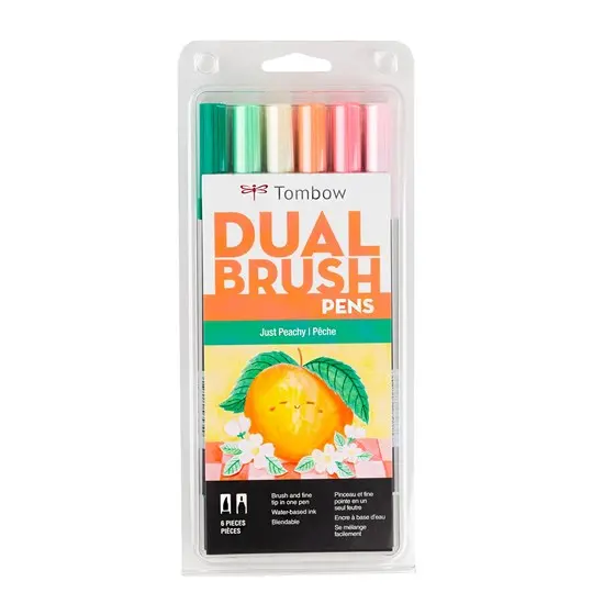 6-Pack Dual-Tip Brush Pens – Just Peachy Set 1