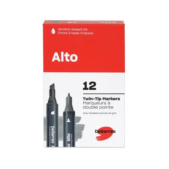 Alto 12-Pack Dual-Tip Markers – Grey Set With Chisel & Fine Points 1