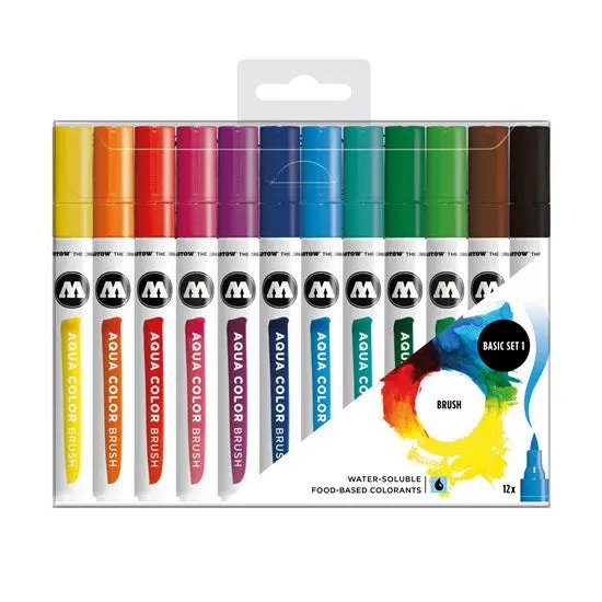 Aqua Color Brush Marker Set – 12 Basic Colors (No. 1) 1