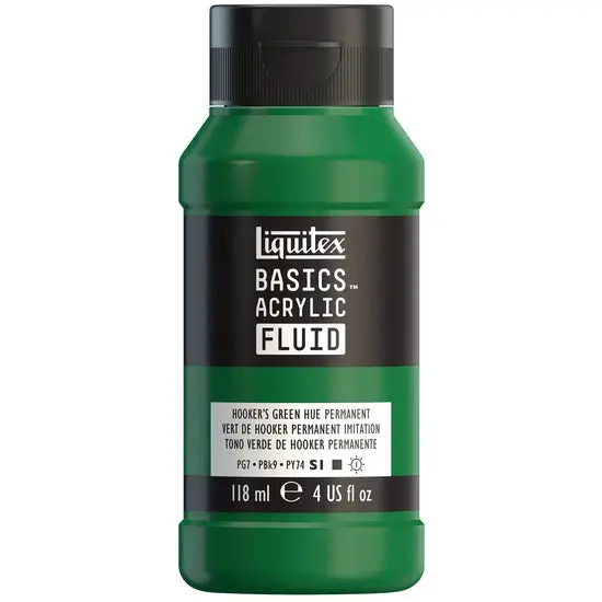 Basics Fluid Acrylic – Hooker’S Green Hue (Permanent), 4Oz 1