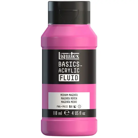 Basics Fluid Acrylic Paint – Medium Magenta, 4Oz Bottle 1