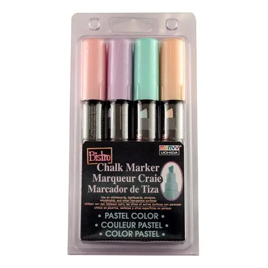 Bistro Chalk Marker Set – 4 Pastel Colors, Chisel Tip 1