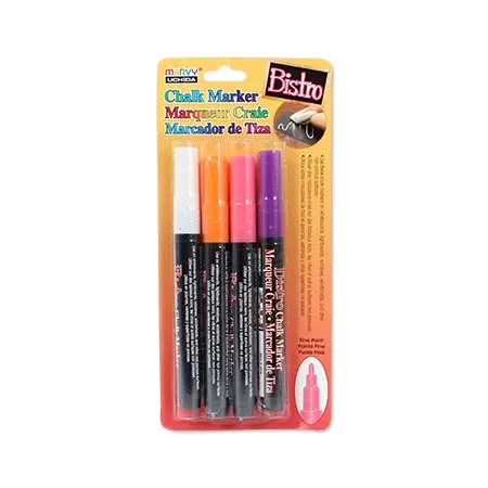 Bistro Chalk Marker Set – Fine Tip, Fluorescent Colors (4-Pack) 1