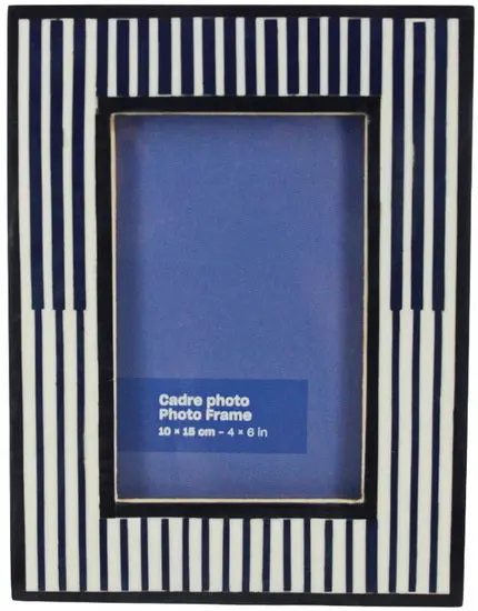 Blue And Ivory Striped Photo Frame For Wall Or Desk Display 1