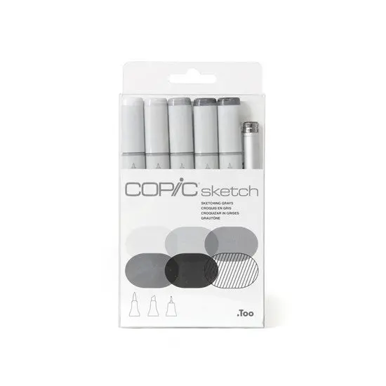 Copic Sketch Marker Set – Six Neutral Gray Tones, Dual-Tip Design 1