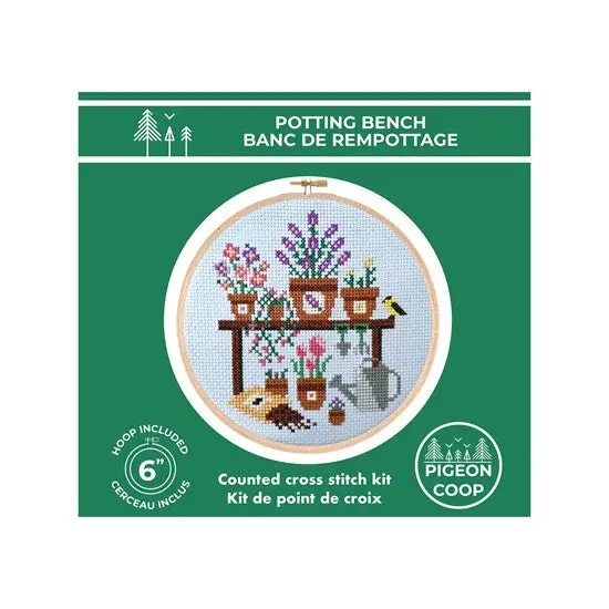 Diy Cross-Stitch Kit Featuring A Potting Bench Scene 1