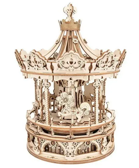 Diy Romantic Carousel Wooden Music Box Kit – Hand-Cranked Assembly 1