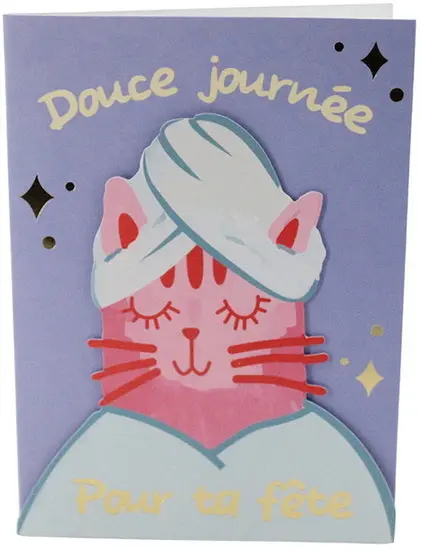 Gentle Birthday Greeting Card Featuring A Cat – French Edition 1