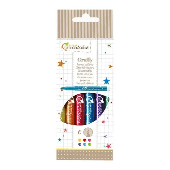 Glitter-Finish Felt Tip Pen Set – 6-Pack Assorted Colors 1