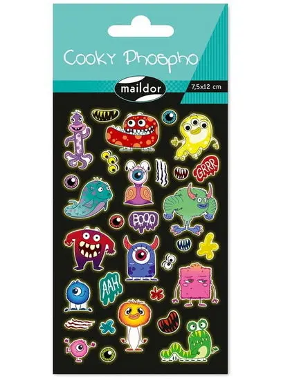 Glow-In-The-Dark Monster Cookie Sticker Pack – Phosphorescent Design 1