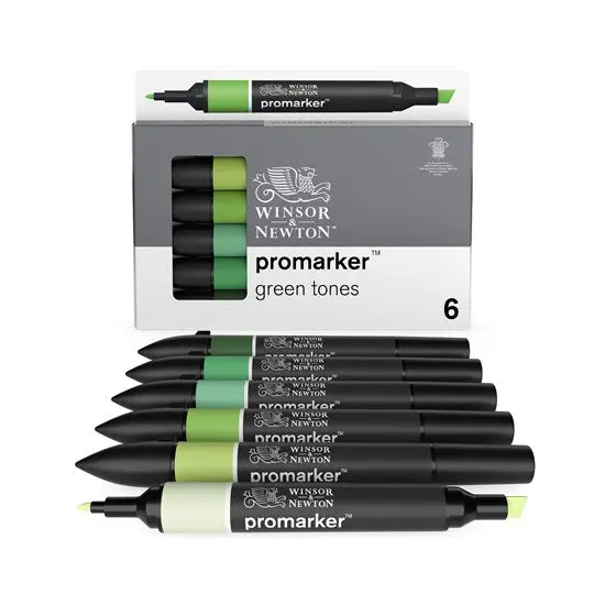 Green-Tone Dual-Tip Promarker Set – 6 Colors 1