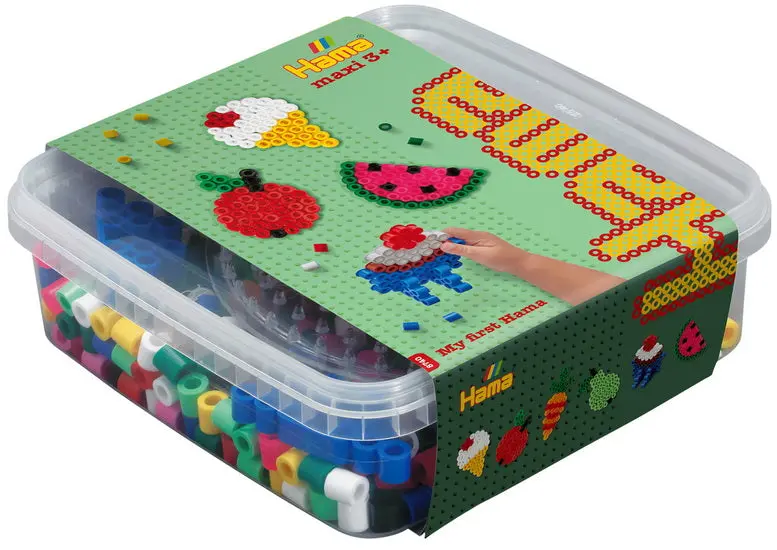 Hama Maxi Bead Set With Food-Themed Pegboard – Includes Assorted Beads & Tray 1