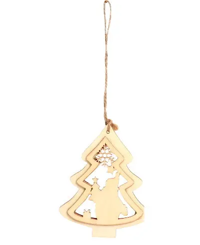 Handcrafted Wooden Holiday Ornament - Fir Tree & Santa Design 1