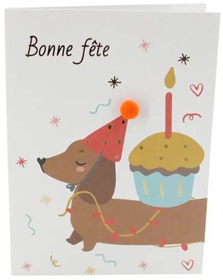 Happy Birthday Dachshund Card – French Edition 1