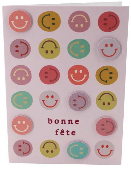 Happy Birthday Greeting Card – Vibrant Smiley Face Design, French Edition 1