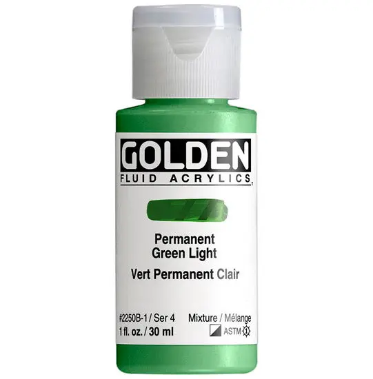Light Permanent Green Acrylic Fluid Paint – 1Oz Bottle, Series 4 1