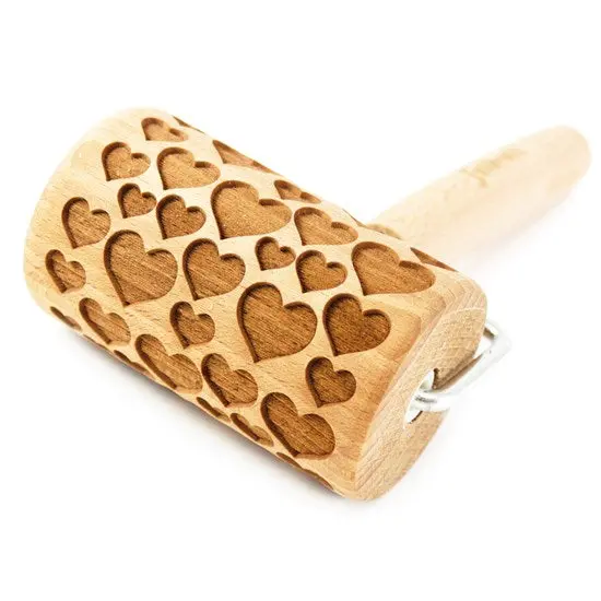 Mini Engraved Rolling Pin With Heart Motif For Baking & Craft Projects 1