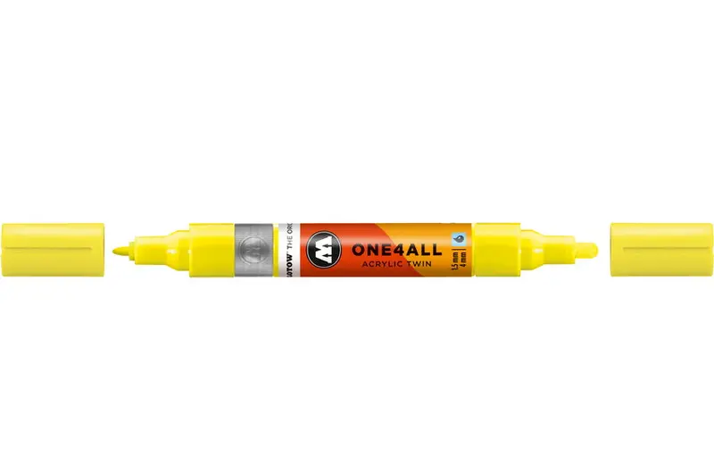 One4All Neon Yellow Fine-Line Marker – Dual Tip, 1.5–4Mm Brush/Chisel 1