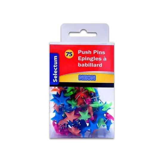 Pack Of 75 Neon Star-Shaped Push Pins 1