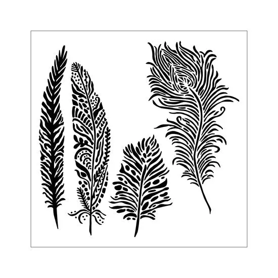 Playful Feathers Stencil – 12" × 12" Reusable Design 1