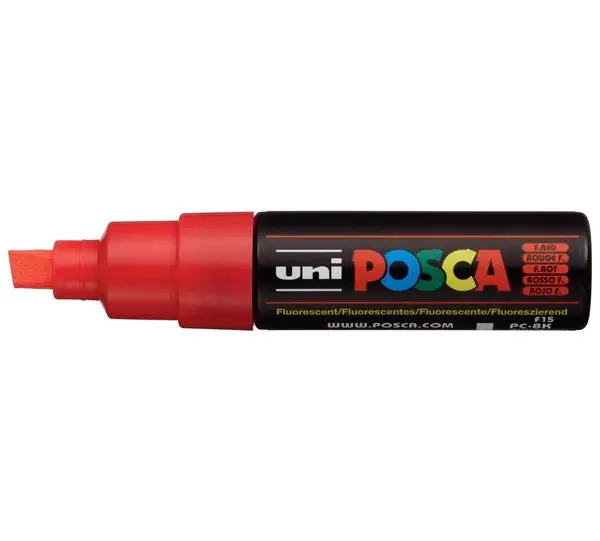 Posca Pc-8K Acrylic Paint Marker – Fluorescent Red, Chisel Tip, Opaque & Permanent 1