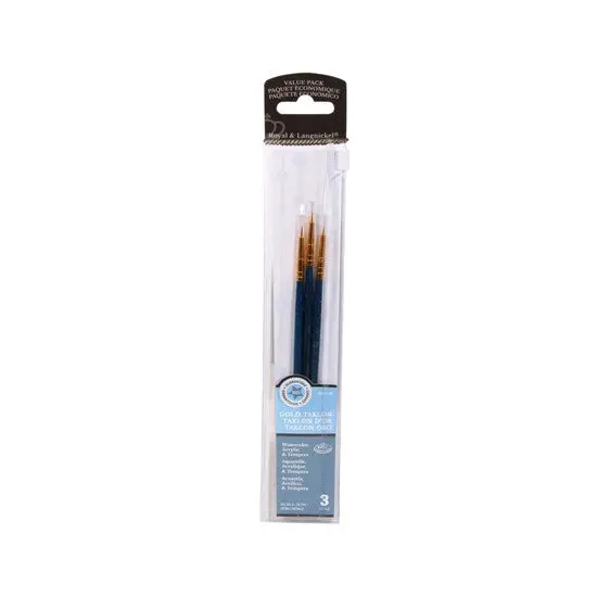 Premium Gold Taklon Detail Brush Set – 3-Piece Artist Brush Collection 1