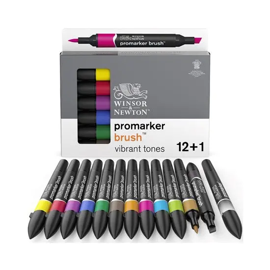 Promarker Brush Twin-Tip Art Markers – Vibrant 12-Color Set 1