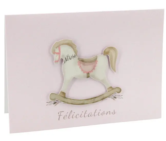 Rocker Horse Greeting Card – Celebratory Design, Vertical Fold 1