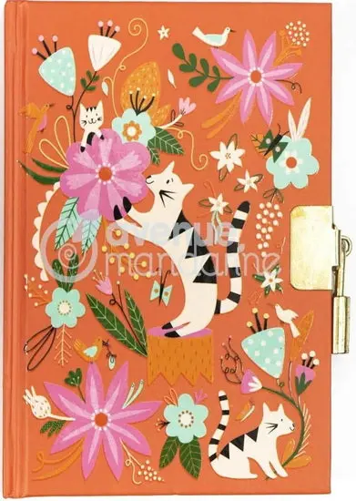 Secret Diary For Kids – Cat & Floral Theme With Mandarine Accents 1