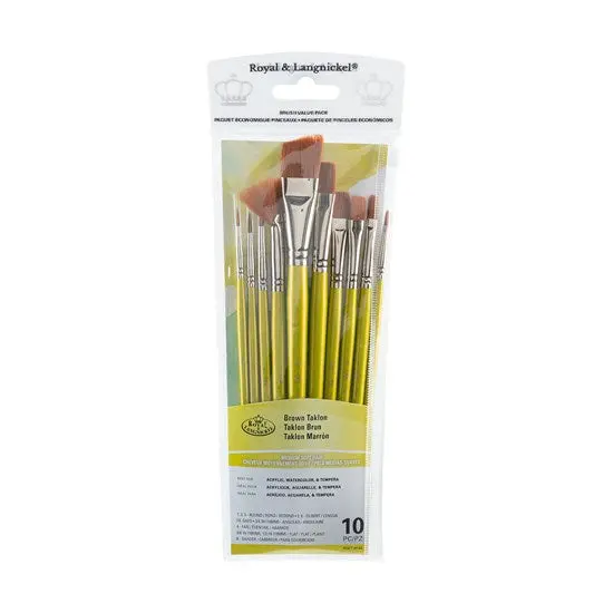 Set Of 10 Brown Taklon Brushes – Angular And Round Shapes For Detail Work 1