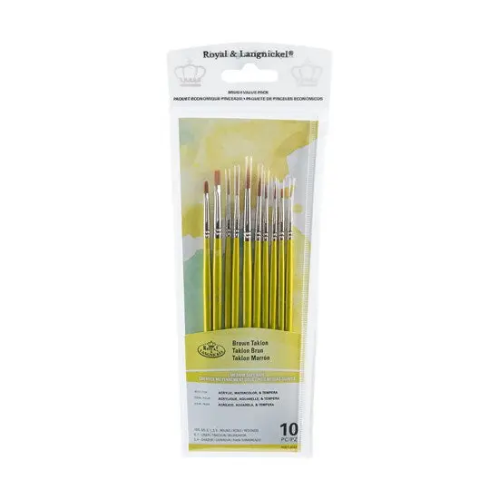 Set Of 10 Brown Taklon Round And Shader Brushes – Beginner To Pro Kit 1