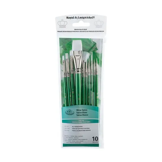 Set Of 10 White Taklon Brushes – Includes Wash And Round Shapes 1