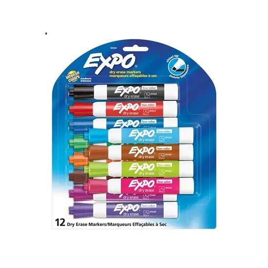 Set Of 12 Chisel-Tip Dry Erase Markers – Low-Odor, Washable 1