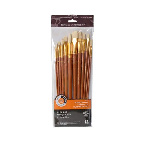 Set Of 12 Long-Handle Flat Bone Taklon Brushes 1