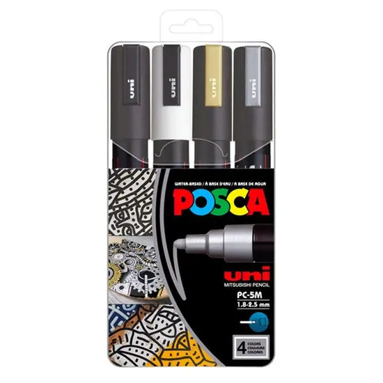 Set Of 4 Posca Metallic Paint Markers (Pc-5M Tip) 1