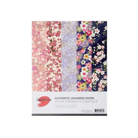 Set Of 5 Japanese Washi Papers – Purple Floral Design, 8.5 × 11 Inches 1