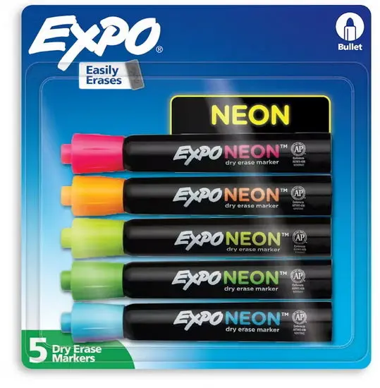 Set Of 5 Neon Erasable Markers – Quick-Dry Formula 1