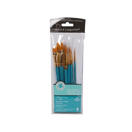 Set Of 6 Gold-Tone Taklon Paint Brushes – Teal Short Handles 1