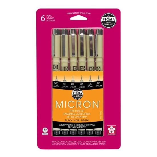 Set Of 6 Pigma Micron Fine-Line Black Markers 1