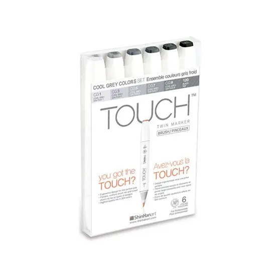 Set Of 6 Touch Twin Brush Markers In Cool Gray Tones 1