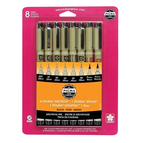 Set Of 8 Pigma Micron Black Fine-Line Drawing Markers 1