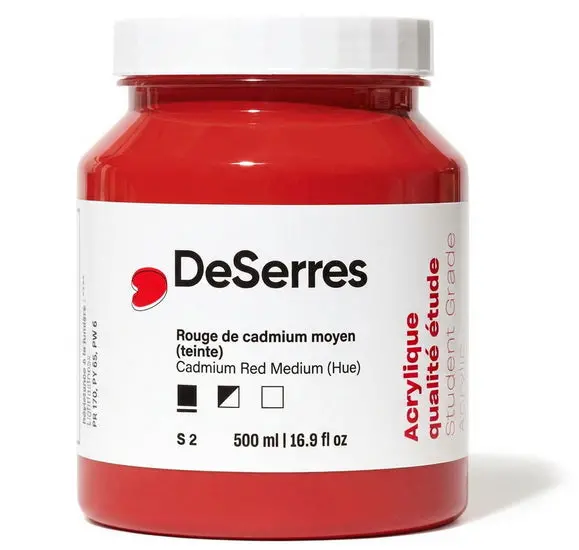 Student-Grade Acrylic Paint – Cadmium Red Medium Hue, 500Ml Bulk Bottle 1